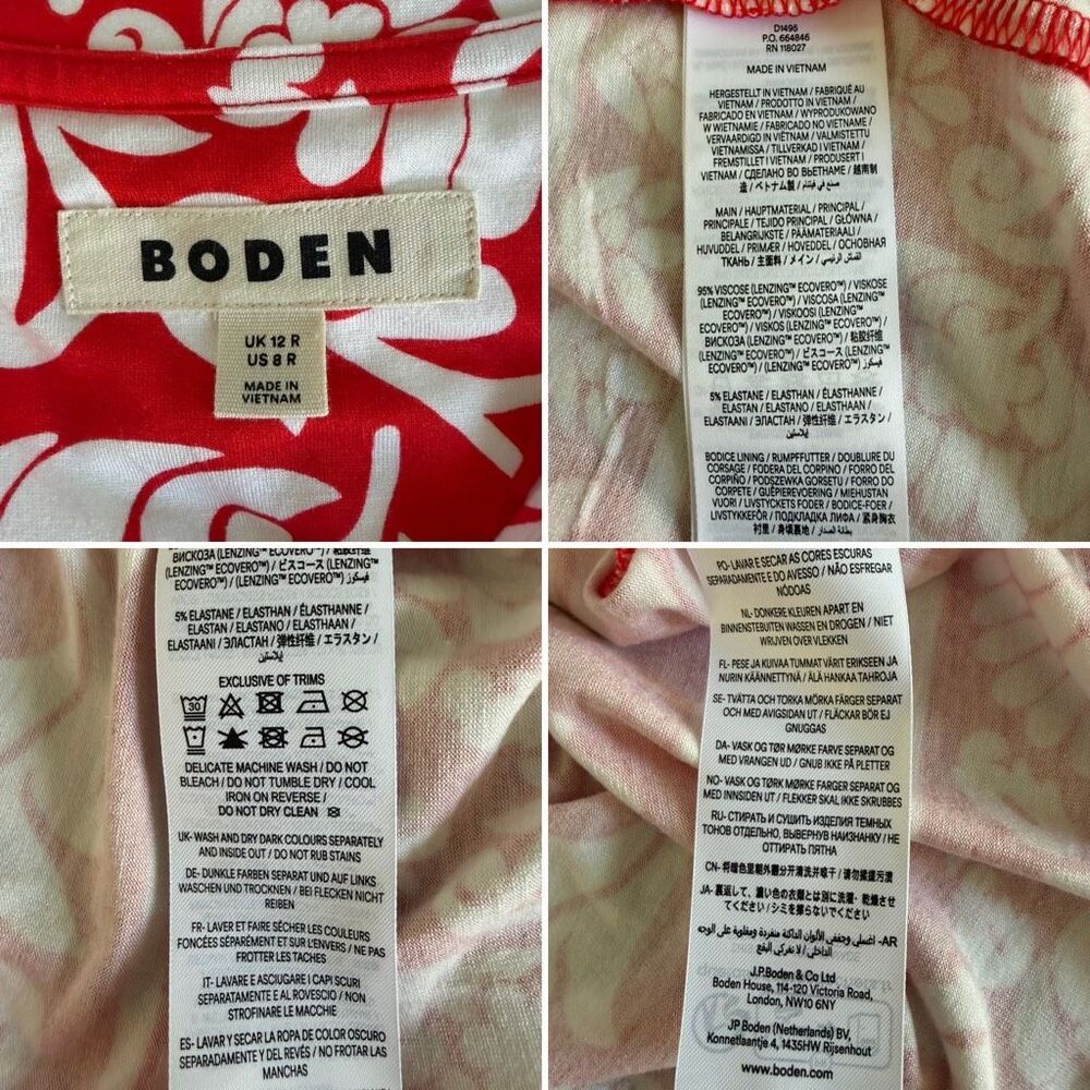 Boden Nell Kimono Midi Jersey Dress Bright Cherry, Ornate Floret Size 8 - Picture 9 of 12